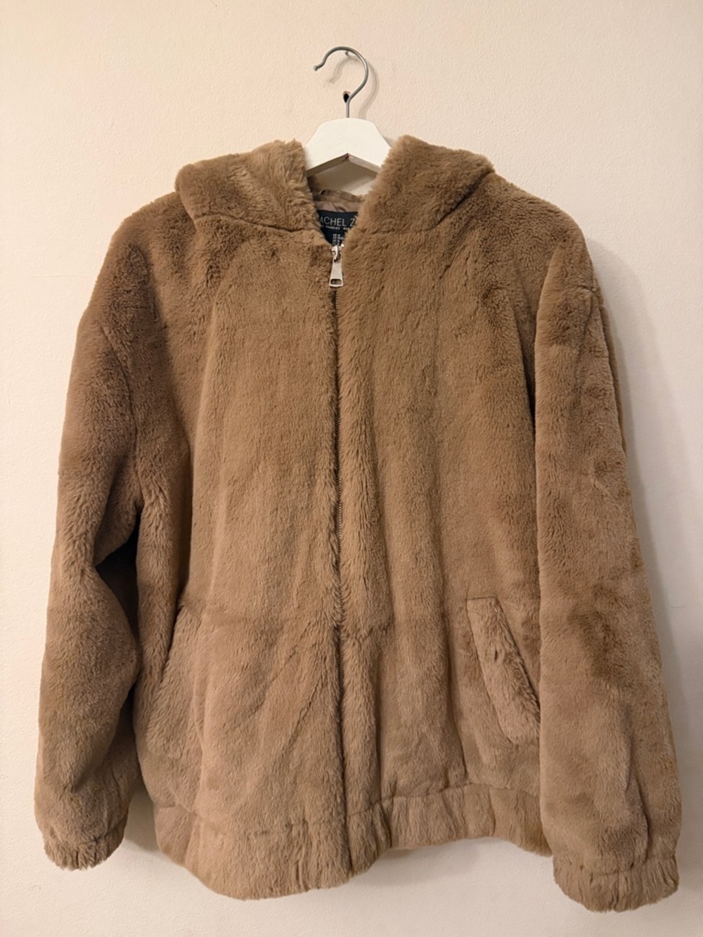 Rachel Zoe Plush Faux Fur Hooded Puffer Jacket - Taupe Brown